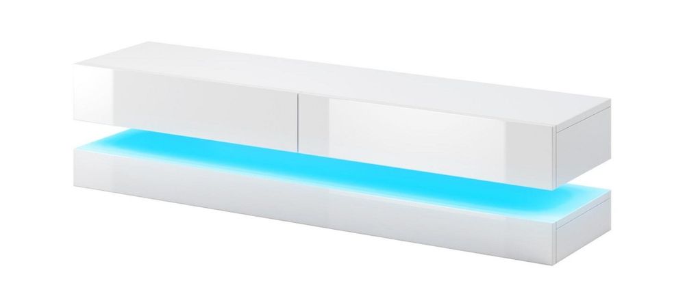 VIVALDI TV stolík Fly 140 cm s LED osvetlením biely mat/biely lesk